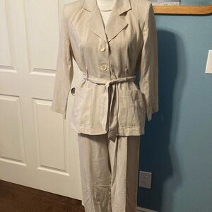 Beige Belted Pant Suit Set